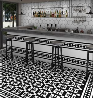 Porcelain Floor Tiles - Monochrome Victorian Minton Style