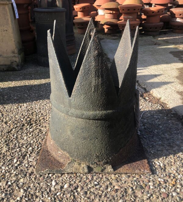 Reclaimed 6-Point Cast Iron Chimney Pot for a Historical and Functional Rooftop Element