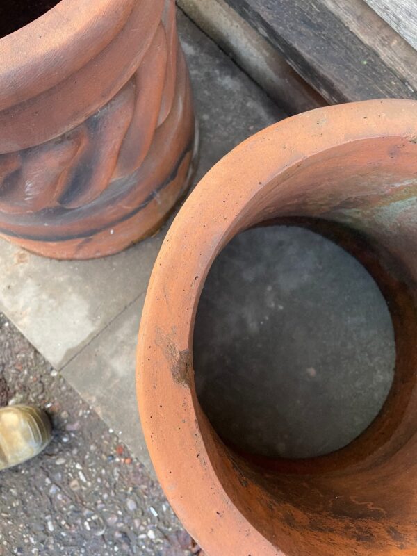 Reclaimed Terracotta Fancy Cannon Chimney Pot Pair for a Blend of Aesthetic Appeal and Roofing Efficiency