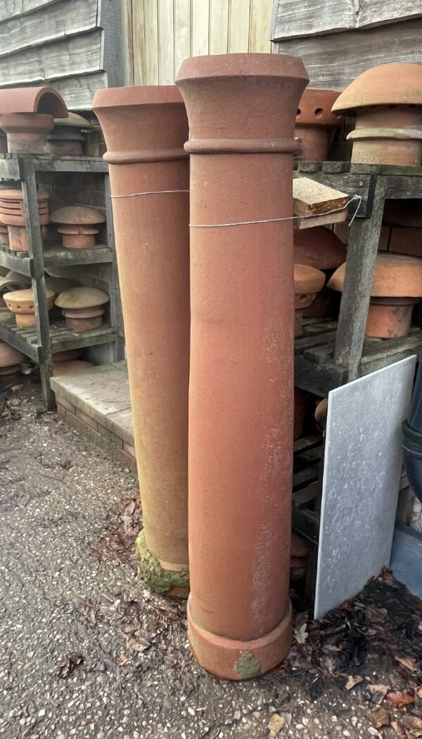 Pair of Reclaimed Tall Tom Terracotta Chimney Pots for a Touch of Historic Elegance and Improved Ventilation