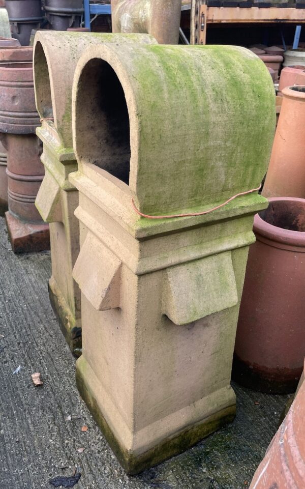 Reclaimed Buff Square Hooded and Vented Chimney Pots Pair for Eco-Friendly and Stylish Roofing
