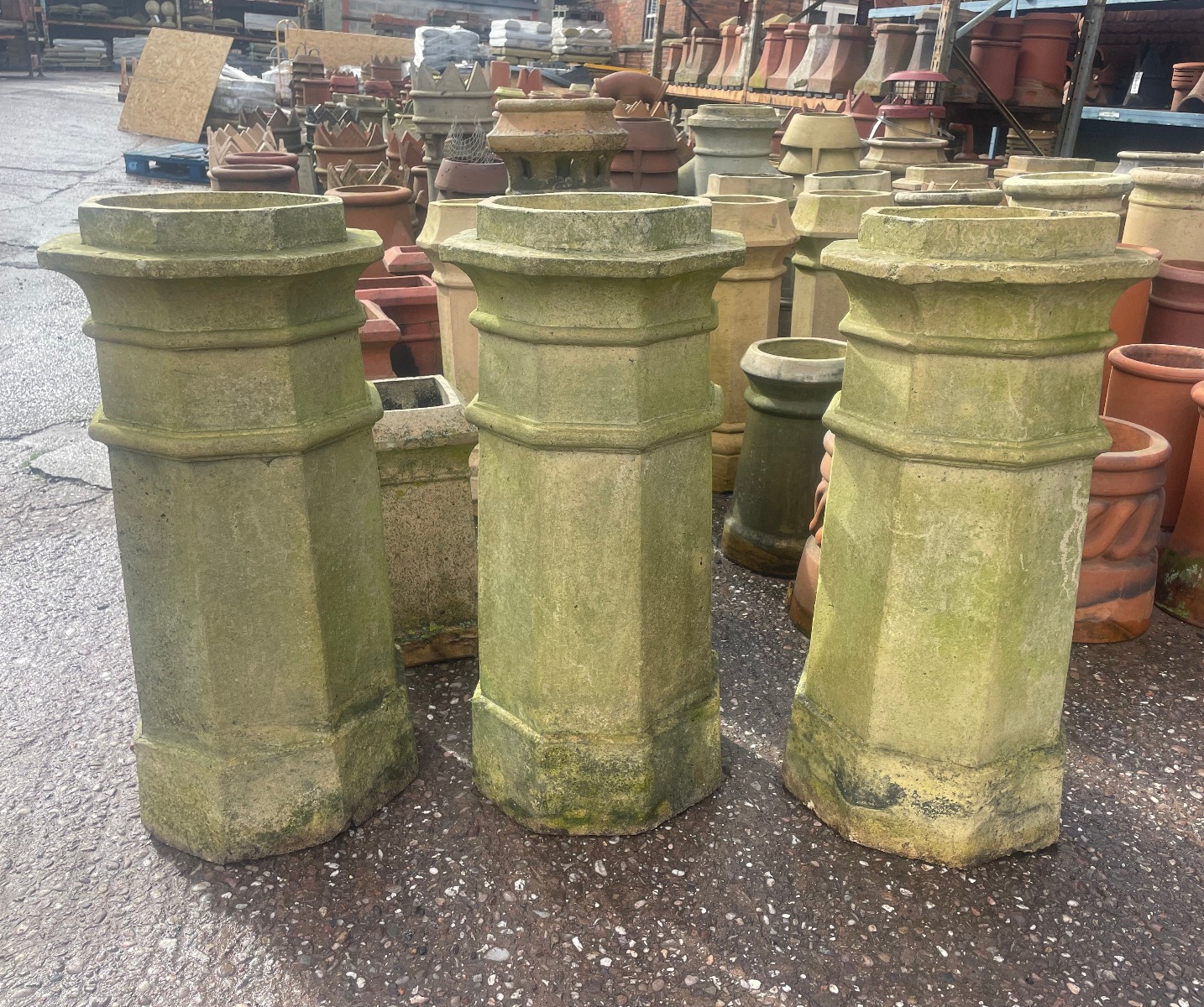 Set of 3 Octagonal Georgian Chimney Pots - Buff/Yellow Colorway